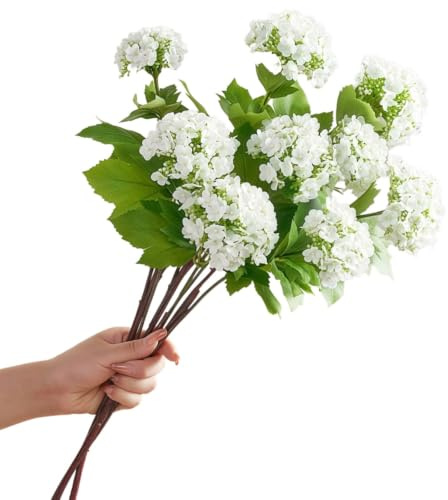 Artificial Snowball Viburnum Flowers,Artificial Hydrangea Flowers,27.5 Inch Three-Headed Faux Hydrangeas,for Home Office Decor Wedding Party Decor(3pcs) (White)