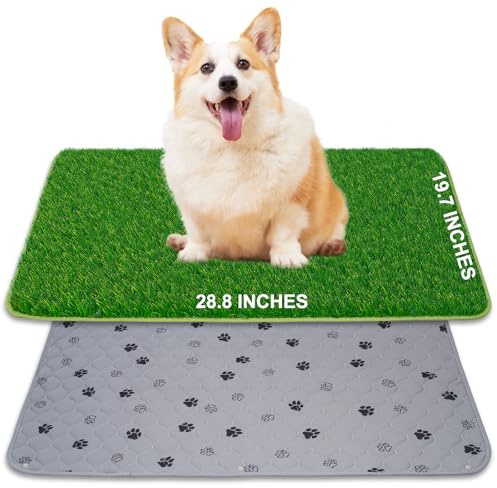 SSRIVER 50X73CM 2 en 1 Almohadillas de Entrenamiento Reutilizables+ Inodoro para Perros con Césped Artificial-Pipican para Perros En Casa-Ideal para Entrenamiento de Orinal En Interiores y Exteriores