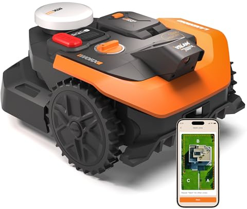 WORX Vision Cloud 2WD Robot Tondeuse WR303E, sans Fil périphérique, jusqu'à 300 m² (évitement d'obstacles par IA, Navigation VSLAM + RTK Cloud, cartographie Automatique, contrôle Via l'application)