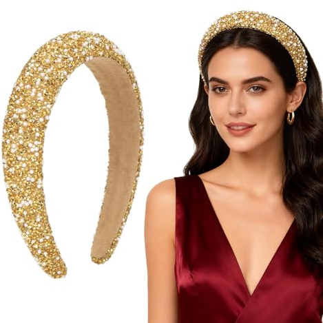 Haarreifen Damen,Glitzer Haarreif Gold,Haarreif Damen Breit,Haarband Goldener Geburtstagsgeschenk,Haarreifen Glitzer für Frauen Mädchen Hochzeit Braut Haarschmuck