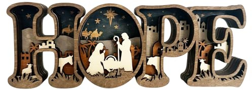 Generisch Lampe Für Weihnachtskrippen,3D Holz Hoffnung Buchstaben Dekoration | Christliche Weihnachtsdekoration | Für Feiertage Geburtstagsfeiern Büros Zuhause Zimmer Schreibtisch Schlafzimmer Kamin