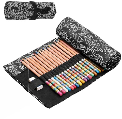 Trousse Enroulable, 72 Trous Étui à Crayons en Toile, Trousse à Crayon
