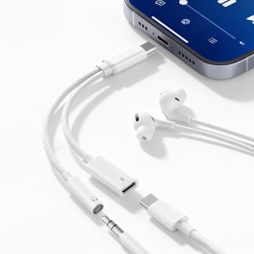 Dalimee USB C to 3.5mm Jack Adapter, 2 in 1 USB C to Headphone Jack and Charge Adapter, Hi-Fi Sound Quality & Fast Charging, USB-C to Aux Adapter for iPhone 17/16/15, iPad, Phones, Tablets, ect.