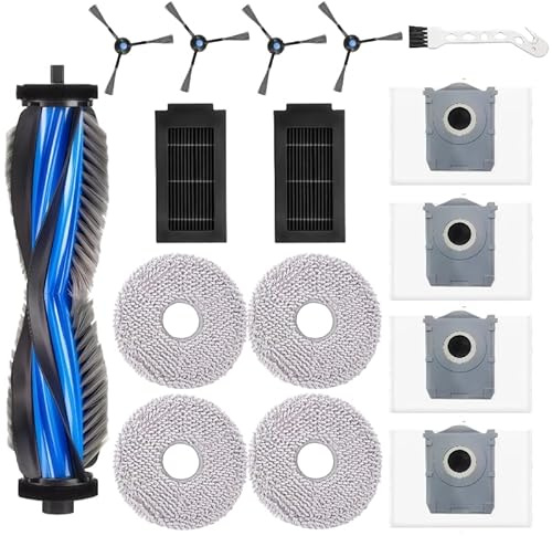 (16 Pack) T50 Pro Replacement Kit for ECOVACS DEEBOT T50 Series – Includes Roller Brush, 6 Side Brushes, 6 Dust Bags, 5 HEPA Filters & 6 Washable Mop Pads