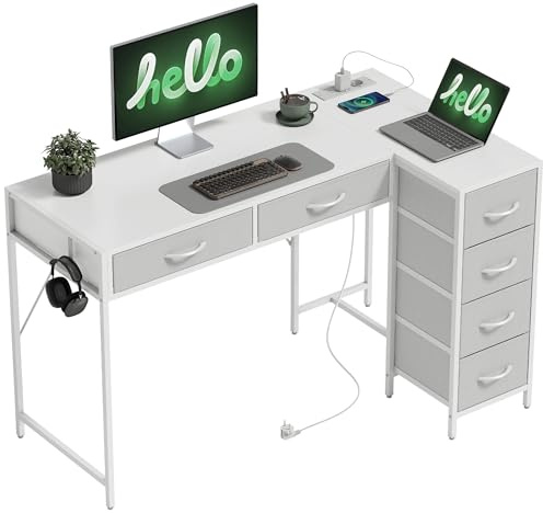 HOMCOM Scrivania Angolare Reversibile con Porte USB ad L 126x48 cm Bianco