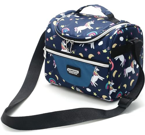 SAMERIO Kühltasche Klein Isoliert für Kinder Lunchtasche Lunchbox Tasche für Jungen Mädchen Student Tragbar Faltbar Lunchbag für Arbeit Reisen Büro Picknick (Einhorn)