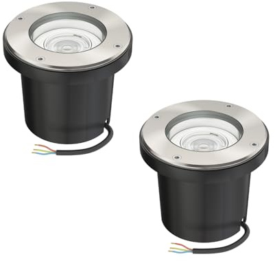 ledscom.de 2 pcs. recessed Floor Light BOFU for Outdoors swivelling Stainless Steel Round IP67 150mm Ø incl. LED lamp (White, 5.3W, 504lm, 44°)