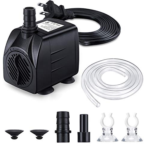 CWKJ Fountain Pump, 220GPH(15W 900L/H) Submersible Water Pump, Durable Outdoor Fountain Water Pump with 6.5ft Tubing (ID x 1/3-Inch), 3 Nozzles for Aquarium, Pond, Fish Tank, Water Pump Hydroponics