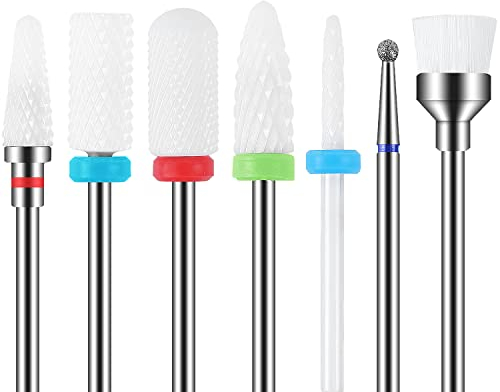 MAQUITA Punte Fresa Unghie, set di manicure elettrico da 7 pezzi Kit di trapano per unghie elettrico 3/32Ceramica Lima per unghie elettrica Manicure Pedicure Uso domestico