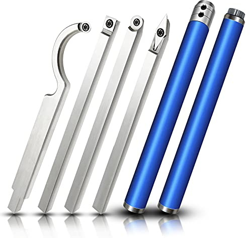 Carbide Tipped Wood Turning Tools Set, Lathe Rougher Finisher Swan Neck Hollowing Tools and Interchangeable Aluminum Alloy Grip Handle with Diamond Round Square Carbide Inserts