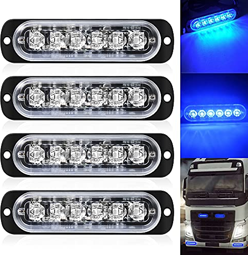 Defvnsy - Pack of 4-6 LED Strobe Car Warning Light Bar Vehicle Emergency LED Car Truck Beacon Warning Lamp Blue Traffic Light 12V-24V DC