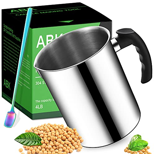 Candle Making Pouring Pot, 4LB Double Boiler Wax Melting Pot, 304 Stainless Steel Candle Making Pitcher, 1pc Spoon, Silvery Melting Pot with Heat-Resistant Handle and Dripless Pouring Spout Design