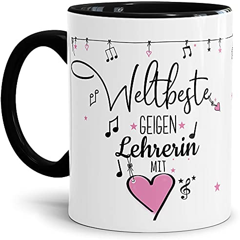 Berufe Tasse - Weltbeste Geigen Lehrerin - Geschenk für die weltbeste Musiklehrerin, Musikunterricht, Lehrerin - Keramik Innen & Henkel Schwarz, 300 ml I Geige