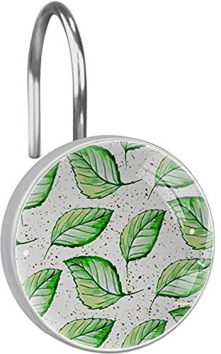 Set di 12 ganci per tenda da doccia con foglie verdi ad acquerello, anelli per tenda da doccia, antiruggine, ganci per doccia