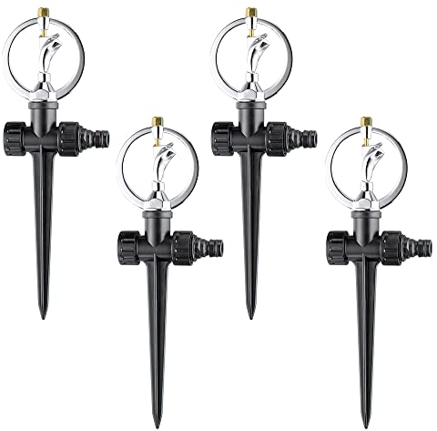 UPP Irrigatore a 360° | Irrigatore a impulsi in plastica con testa in metallo inossidabile per irrigare superfici | Collegamento standard 3/4 | Irrigatore d'acqua con raggio di 10 m | 4 pezzi