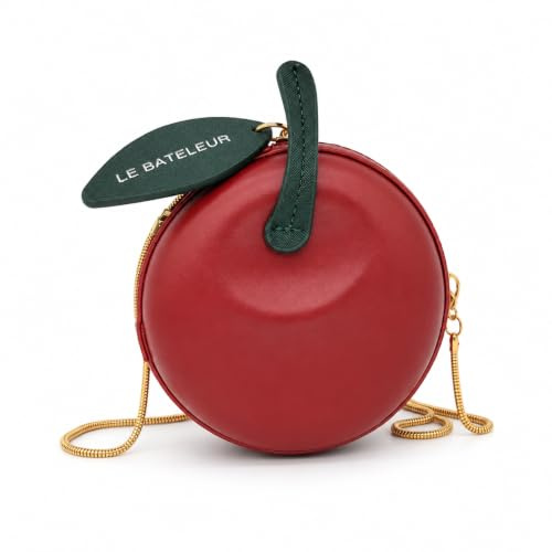 LUOZZY Apple Shape PU Leather Handbag Cartoon Shoulder Bags Adjustable Strap Clutch Jelly Purse Fruit Shape Gift - Fuchsia, As Shown, Size M | Adjustable Apple Shaped Pu Leather Crossbody Bag For Bags And Keys