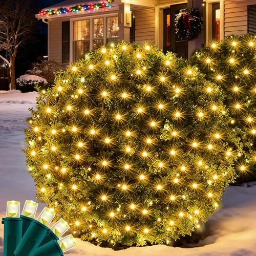 Wabarle Led Christmas Net Lights for Bushes, 132LED 6FT x 6FT Connectable UL Certified Net Lights for Bushes Tree Shrubs Xmas Trunk Green Wire Christmas Decorations