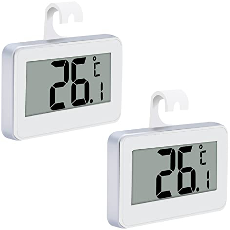 Kühlschrankthermometer, Digital Gefrierschrank Thermometer Mit Gefrierschrank Thermometer Einfach zu lesen LCD Display mit Max/Min Record Funktion Perfekt für Innen/Im Freien/Zuhause(Weiß-2)