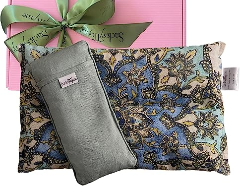 SacksyThyme Microwave Heating Pad Luxury 2 Piece Gift Set, with Organic Flaxseed, Cherry Pits & Herbs, Heat Pads for Back, Neck & Shoulder, Cramps, Stress Relief and Relaxation Mother's Day Gift