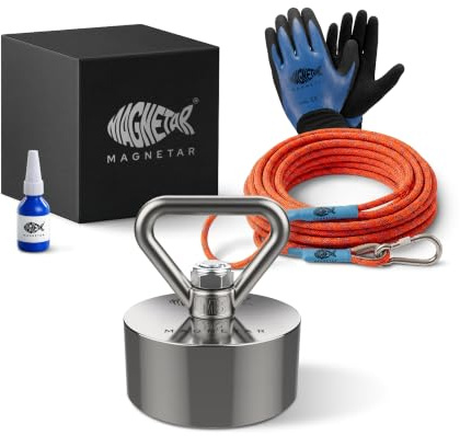 Magnetar - Magnetfischen Set - Allround 280kg Bergemagnet - Magnetangel Paket mit Haken/Seil/Handschuhen/Schutzhülle/Kleber - 360 Angelmagnet zum Magnet fischen