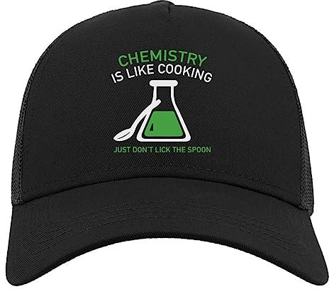 Chemistry is Like Cooking Just Don't Lick The Spoon - Gorra de béisbol de algodón con media malla, color negro, Negro, Taille unique