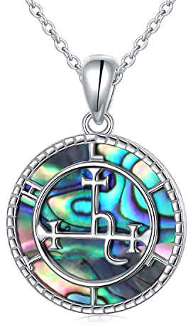 DAOCHONG Sigil of Lilith Abalone Shell Necklace S925 Sterling Silver | Sigil of Lilith Pendant Necklace Birthday Christmas Valentines Day Gifts for Women Rolo Chain 18+2 inches