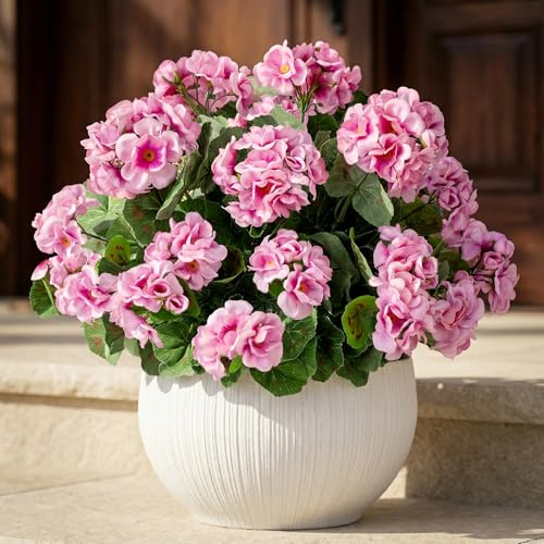 Uqueeten 4PCS Fake Flower Artificial Geranium,Artificial Flowers for Outdoors, Geraniums Artificial Flowers Realistic,Artificial Geraniums for Outdoors Fake Plant Decoration((Pink) 14.4