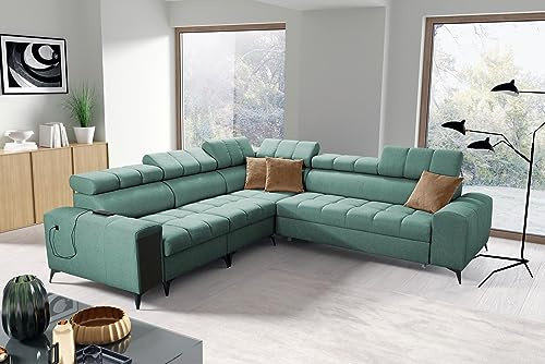 All4All Ecksofa mit Schlaffunktion Gonti III 280x280 cm - Schlafsofa mit Bettkasten - Sofa in L-Form - Wohnlandschaft XXL - Eckcouch Groß - Seite Links - Mintfarbe - Gewebe - Modern 26