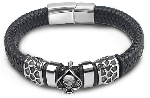 BISONBLUE Armbänder Herren Armband Geschenk Armreif Leder-Charm-Armbänder Für Männer, Totenkopf-Kopf-Armband, Punk-Männer