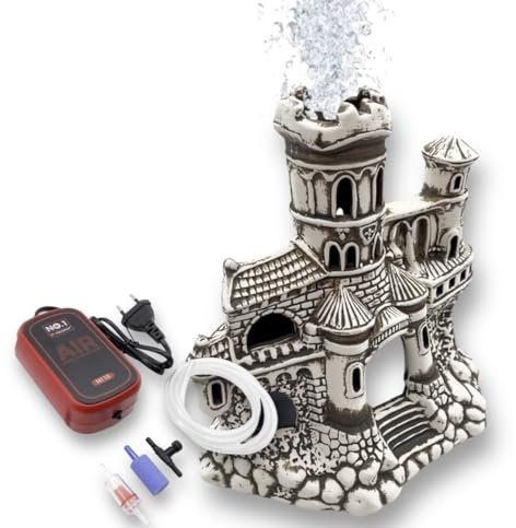 ZooPaul Sprudel Set Keramik Deko und Pumpe + Zubehör Dekoration Aquarium XL Burg Schloss Gebäude groß