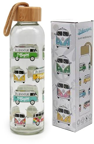 Puckator Borraccia in Vetro con Tappo in Bambù 500ml - Volkswagen T1 - Summer & Surf