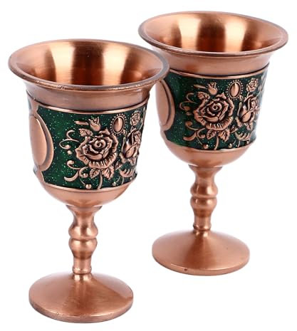 Copa de Copa de Vino de Metal Vintage, Hermosa Estructura Duradera, Copas de Metal Vintage Atractivas y Elegantes, 2 Piezas en Relieve para el Hogar para Gabinete de Vino (Oro