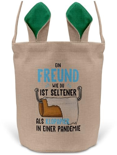 22Feels Freund Paar Osterkorb mit Henkel Ostergeschenk Tragetasche Ostern Deko Osternest Körbchen Hasenohren (Beige/Grün)