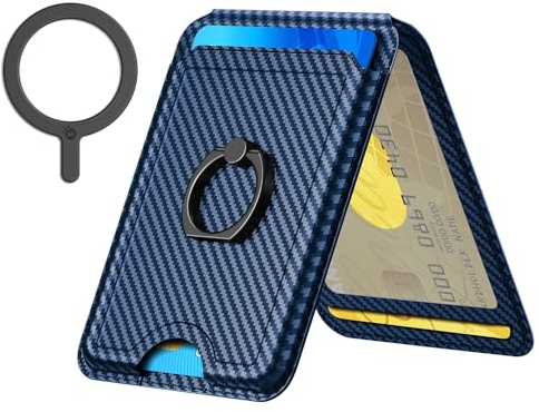 MATEPROX Porte Cartes Magnétique Compatible avec MagSafe Wallet, Magnétique Portefeuille avec Support Ajustable et 3 Fentes pour Cartes pour iPhone 15/14 Séries Samsung S24/S23 Séries-Bleu