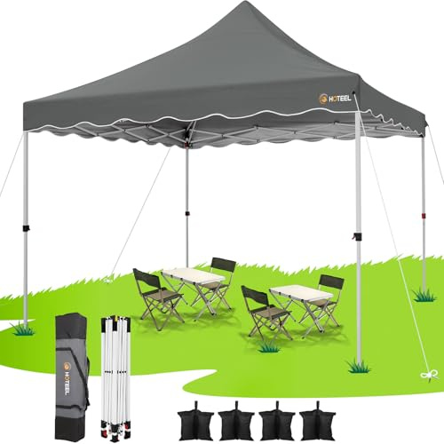 HOTEEL Paviljong 3 x 3 hopfällbar paviljong 3 x 3 vattentät stabil med 4 sandsåckar, hög topp, UV-skydd 50 festtält, trädgårdspaviljong, för camping, evenemang, trädgård, stålram, grå