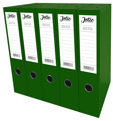 Foolscap Box Files Pack of 5 Folders for Paperwork A4 Document Organiser 75mm Spine File Box Folder Glossy Cover Metal Lockspring Clip & Improved Lid Clip Craft Storage Paper Organiser (Dark Green)