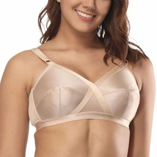 Ayigedu Women's Plus Size Minimiser Bra Full Coverage Wireless Non Wired Unlined Soft Cup Bra 38G Beige