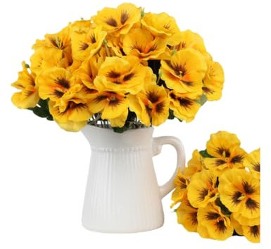Xshelley 10 Bundles Artificial Pansies Flowers Outdoor UV resistant artificial flower silk wild chrysanthemum outdoor windowsill box porch home garden wedding farmhouse decoration (yellow)