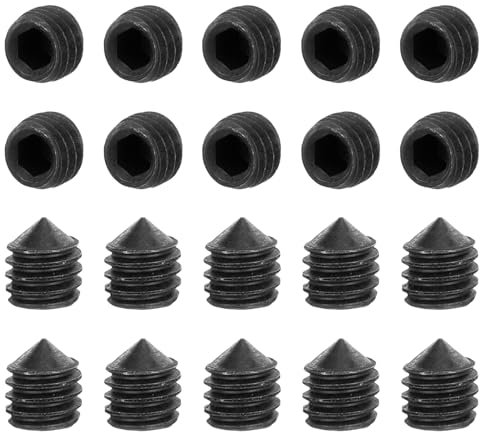 sourcing map 40Pcs Set Screws M4x4mm Carbon Steel Cone Point Hex Socket Grub Screws for Machinery, Home Repairs, and Fixtures Black