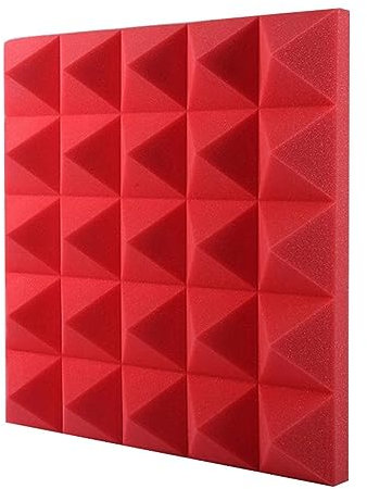 12 Pack Acoustic Foam Panels for Wall Soundproofing Padding with Self Adhesive Backing Fireproof Sound Absorbing Panels for Recording Studios Bedrooms and Offices Red Color