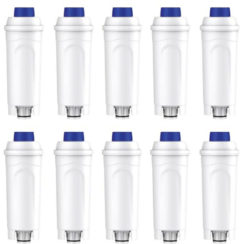 Pack of 10 Coffee Machine Water Filters for DeLonghi Magnifica, ECAM, Eletta, Dinamica, ETAM, EC, BC Series, DLSC002, SER3017 and 5513292811, Compatible with Coffee and Espresso Machines