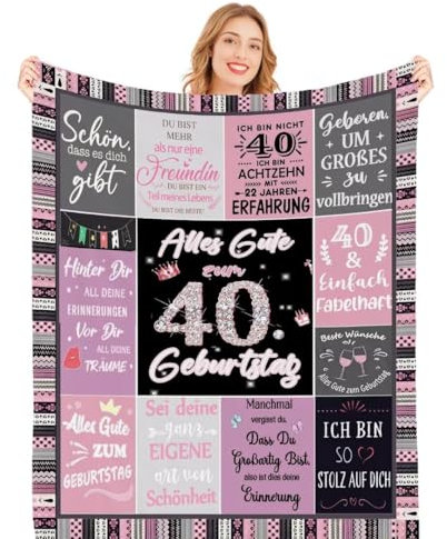 PJLJC 40 Geburtstag Frauen, Personalisierte Flanell Decke - Geschenk für Frauen 40 - Exklusive 40. Geburtstag Frauen Geschenkidee, Perfekt für Geburtstagsdekoration,Kuscheldecken150x200CM