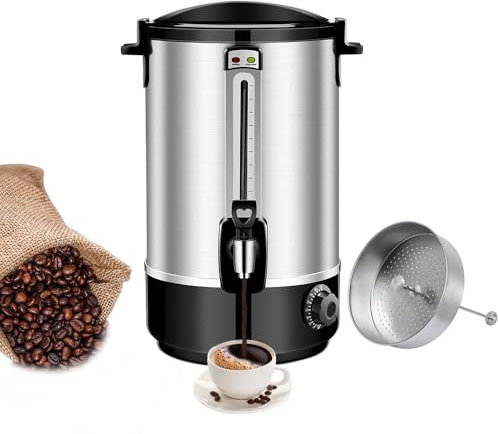 hzexun Cafetera Industrial Cafetera Acero Inoxidable 1500 W, percolador de café Marcador del Nivel de Agua,función conservación del Calor (12L)