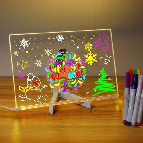 SGZIOO LED-Lichttafel, 30 cm x 20 cm, für Kinder, mit 7 Neon-Stiften, abwischbar, Acryl, beleuchtet, Zeichenblock, Schreibblock, Memo
