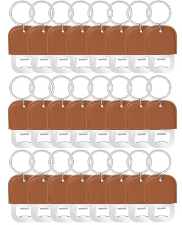 Cpolebev 24 Pièces Décapsuleur en Cuir Teinté Porte-Clés Décapsuleur en Acier de Bière par Sublimation Porte-Clés en Cuir PU