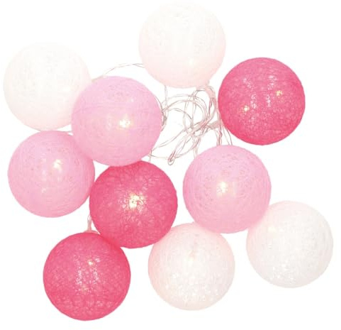 Brightium Guirnalda LED de bolas de algodón rosa 1,35 m, luz cálida, ideal para decoraciones festivas y ambientes acogedores.