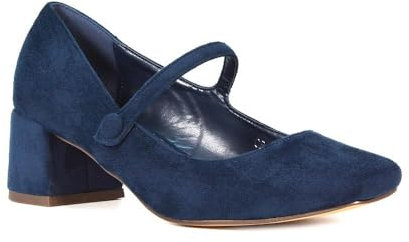 Women's Court Shoes Ladies Mary Jane Low Mid Block Heel Buckle Strap Navy Faux Suede Work Evening Party Shoes Size 7