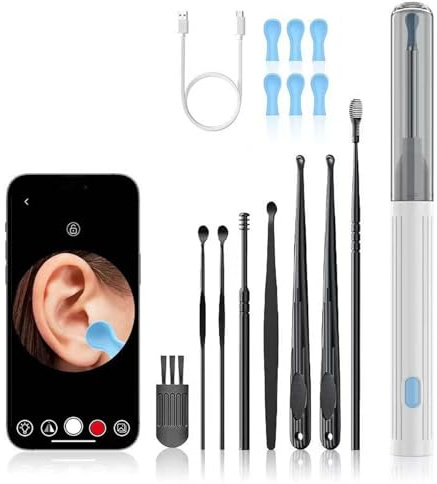 Lunava Pro Ohrenreiniger, Earwax Remover Camera, 1080p WiFi Ear Cleaner, IP67 Waterproof Otoscope Ear, 360° Wide Angle Otoscope Camera, for Iphone and Android Smartphones (Weiß)