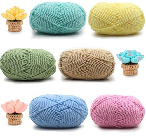 Häkelgarn, 6 Stück Handstrickgarn Baumwollgarn, 50g Handstrickgarn, Weiches Strick und Häkelgarn, Mehrfarbiges Crochet Yarn, für Anfänger als Auch für Erfahrene Häkler Geeignet, 6 Farben