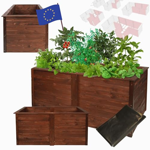 MODO24 Hochbeet Holz XL, Modulares Blumenbeet & Gemüsekiste aus Kiefernholz, Blumenkasten, Gemüsebeet, Kräuterbeet, Anzuchtset, Anzuchtkasten, Wetterfest, Abmessungen 75x149x79 cm, Farbe: Braun